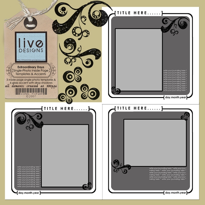 LivEdesigns ExtraordinaryDays Album Inside Page Templates & Accents